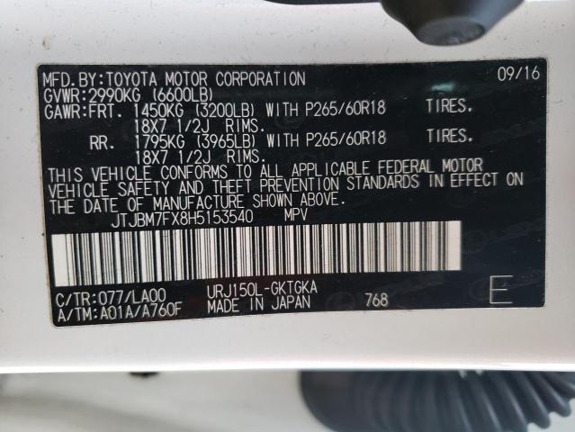 JTJBM7FX8H5153540 - 2017 LEXUS GX 460 WHITE photo 14