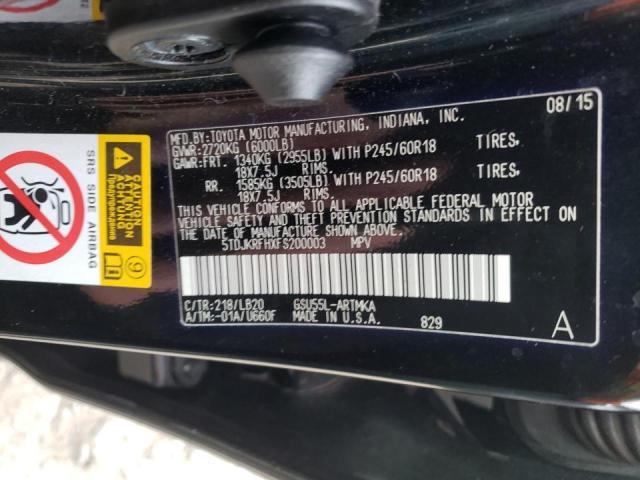 5TDJKRFHXFS200003 - 2015 TOYOTA HIGHLANDER XLE BLACK photo 14