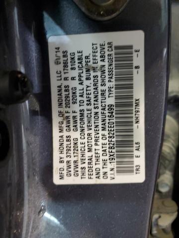 19XFB2F82EE016499 - 2014 HONDA CIVIC EX GRAY photo 12