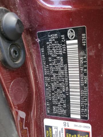 4T1BK1EB8EU099665 - 2014 TOYOTA AVALON BASE 勃艮第红 照片 12