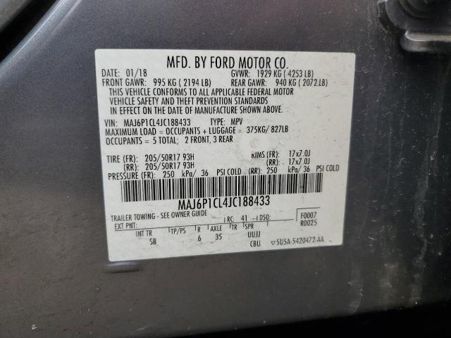 MAJ6P1CL4JC188433 - 2018 FORD ECOSPORT SES GRAY photo 12