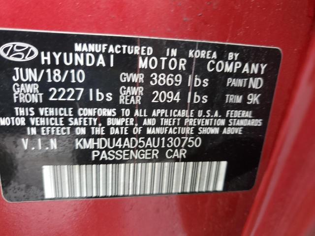 KMHDU4AD5AU130750 - 2010 HYUNDAI ELANTRA BLUE RED photo 12