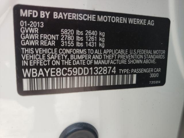 WBAYE8C59DD132874 - 2013 BMW 750 LI WHITE photo 10