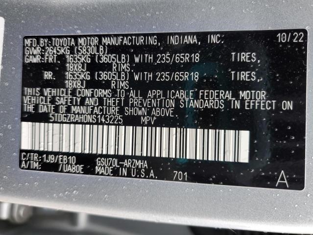 5TDGZRAH0NS143225 - 2022 TOYOTA HIGHLANDER XLE SILVER photo 13