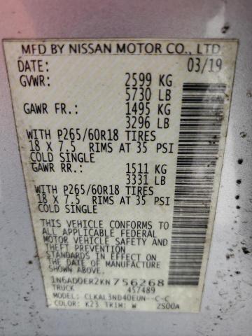 1N6AD0ER2KN756268 - 2019 NISSAN FRONTIER S SILVER photo 13