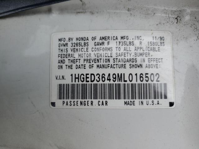 1HGED3649ML016502 - 1991 HONDA CIVIC DX WHITE photo 12