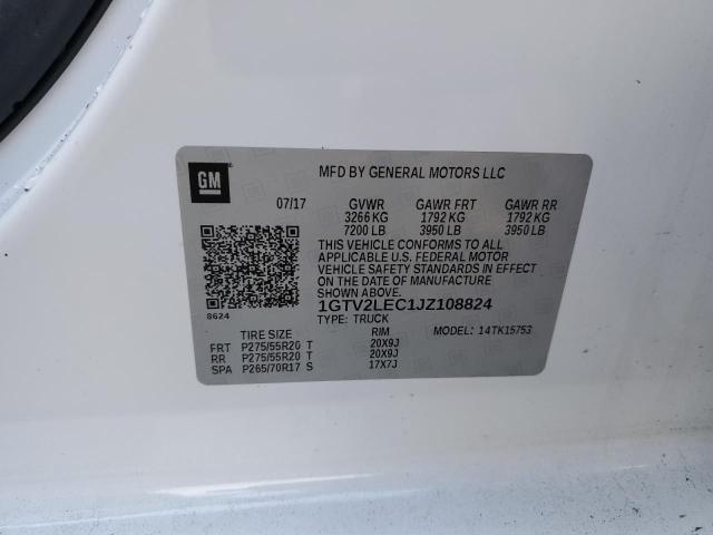 1GTV2LEC1JZ108824 - 2018 GMC SIERRA K1500 WHITE photo 12