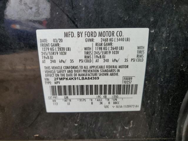 2FMPK4K91LBA84369 - 2020 FORD EDGE TITANIUM BLACK photo 12