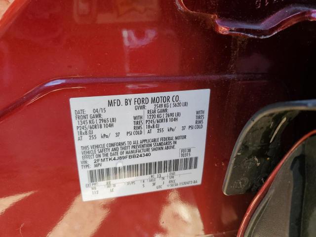 2FMTK4J89FBB24340 - 2015 FORD EDGE SEL RED photo 13