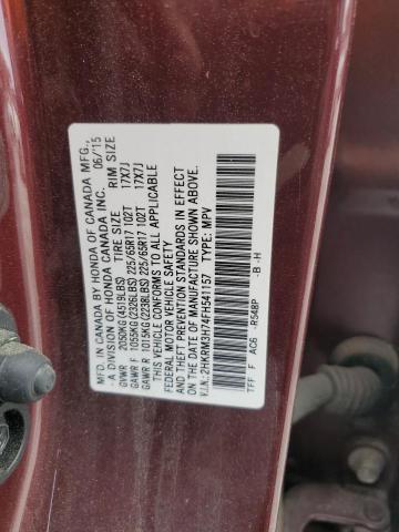 2HKRM3H74FH541157 - 2015 HONDA CR-V EXL BURGUNDY photo 12