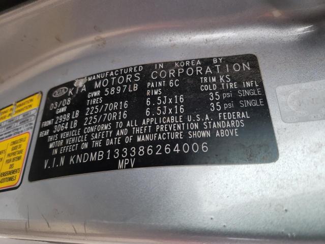 KNDMB133386264006 - 2008 KIA SEDONA SILVER photo 13