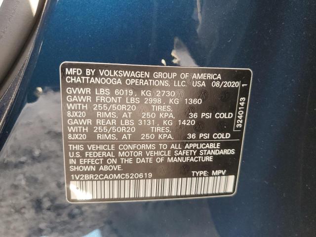1V2BR2CA0MC520619 - 2021 VOLKSWAGEN ATLAS SEL BLUE photo 14