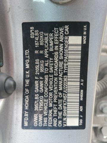 SHHFK7H57JU220363 - 2018 HONDA CIVIC EX GRAY photo 12