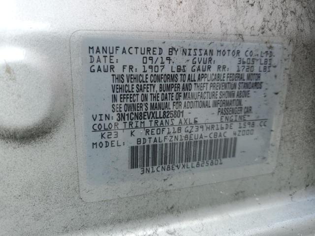 3N1CN8EVXLL825801 - 2020 NISSAN VERSA SV SILVER photo 12