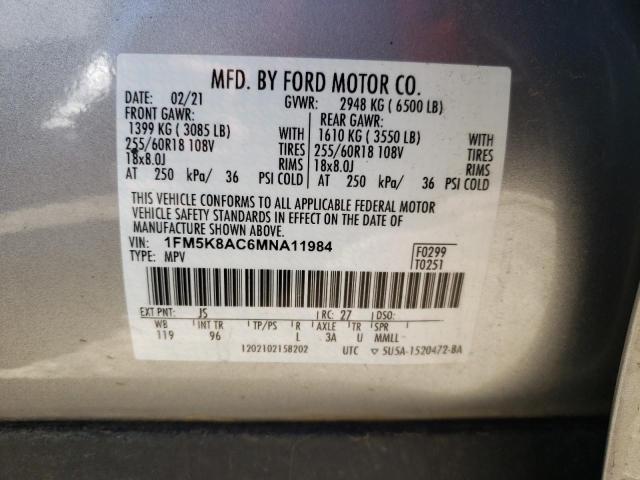 1FM5K8AC6MNA11984 - 2021 FORD EXPLORER POLICE INTERCEPTOR ვერცხლისფერი ფოტო 13