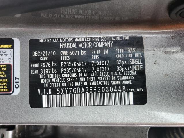 5XYZGDAB6BG030448 - 2011 HYUNDAI SANTA FE GLS GRAY photo 13