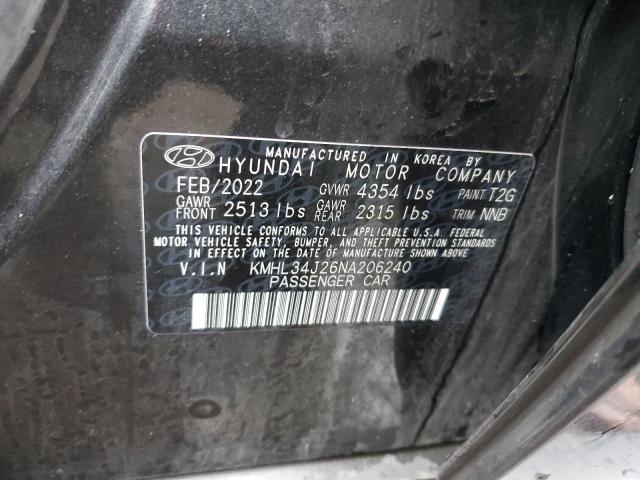 KMHL34J26NA206240 - 2022 HYUNDAI SONATA LIMITED CHARCOAL photo 12