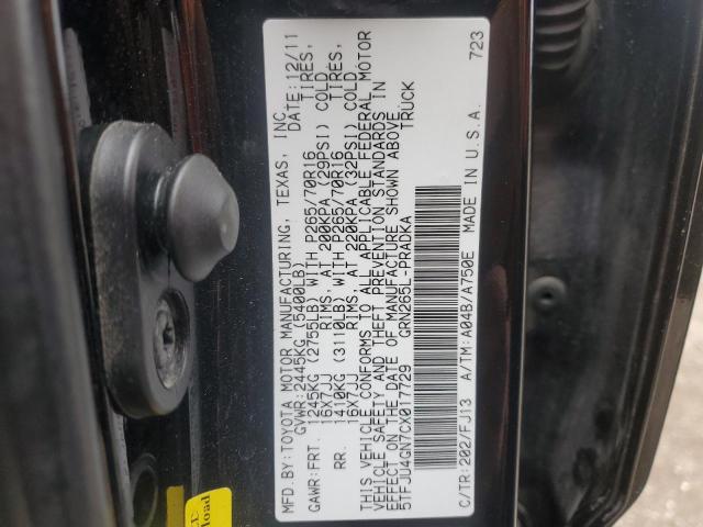 5TFJU4GN7CX017729 - 2012 TOYOTA TACOMA DOUBLE CAB PRERUNNER BLACK photo 12