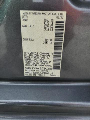 1N4BL4CV9NN379188 - 2022 NISSAN ALTIMA SR GRAY photo 13