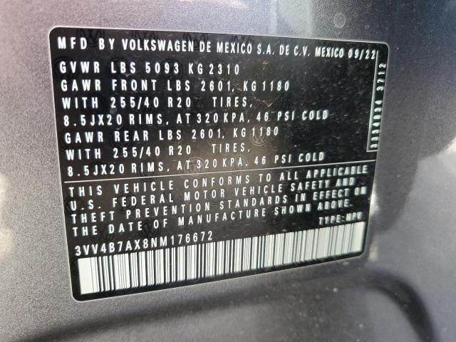 3VV4B7AX8NM176672 - 2022 VOLKSWAGEN TIGUAN SEL R-LINE GRAY photo 14