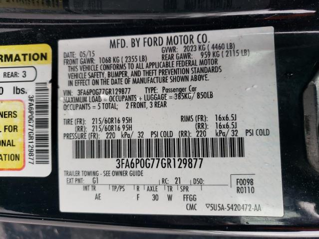 3FA6P0G77GR129877 - 2016 FORD FUSION S BLACK photo 12