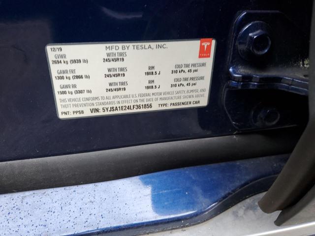 5YJSA1E24LF361856 - 2020 TESLA MODEL S ლურჯი ფოტო 12