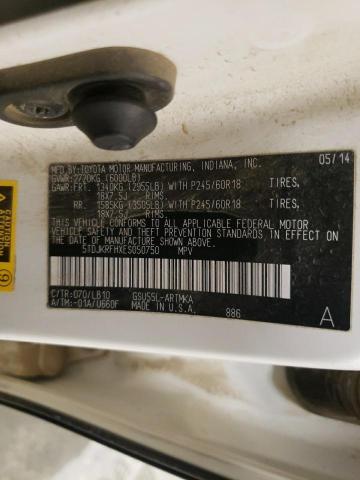 5TDJKRFHXES050750 - 2014 TOYOTA HIGHLANDER XLE თეთრი ფოტო 13