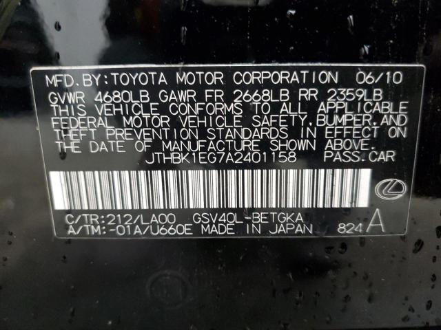 JTHBK1EG7A2401158 - 2010 LEXUS ES 350 BLACK photo 13