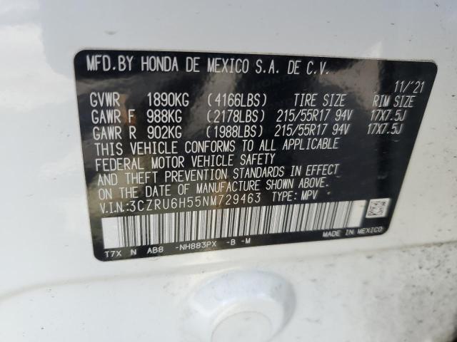 3CZRU6H55NM729463 - 2022 HONDA HR-V EX WHITE photo 13