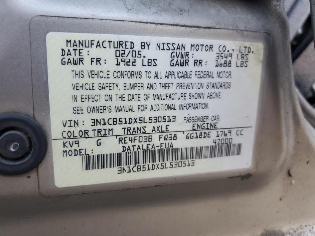 3N1CB51DX5L530513 - 2005 NISSAN SENTRA 1.8 GRAY photo 13