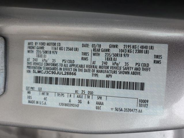 5LMCJ3C90JUL28866 - 2018 LINCOLN MKC RESERVE ვერცხლისფერი ფოტო 13