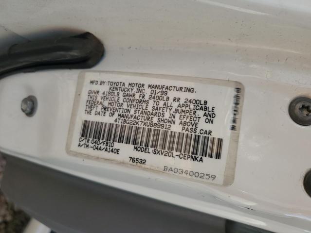 4T1BG22K7XU889912 - 1999 TOYOTA CAMRY CE WHITE photo 12