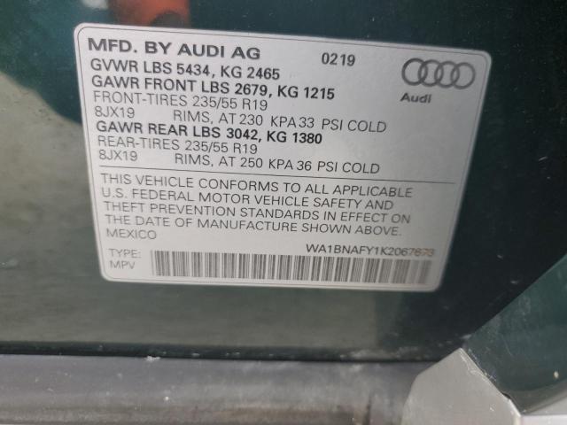 WA1BNAFY1K2067673 - 2019 AUDI Q5 PREMIUM PLUS GREEN photo 14