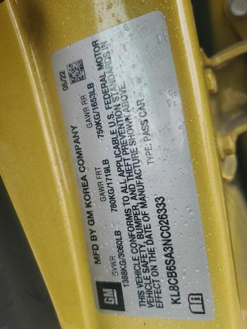 KL8CB6SA3NC026333 - 2022 CHEVROLET SPARK LS YELLOW photo 13