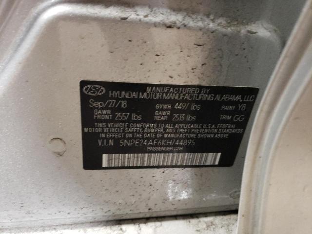 5NPE24AF6KH744895 - 2019 HYUNDAI SONATA SE SILVER photo 13