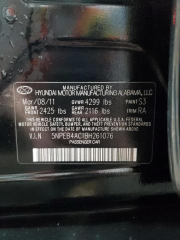 5NPEB4AC1BH261076 - 2011 HYUNDAI SONATA GLS BLACK photo 12