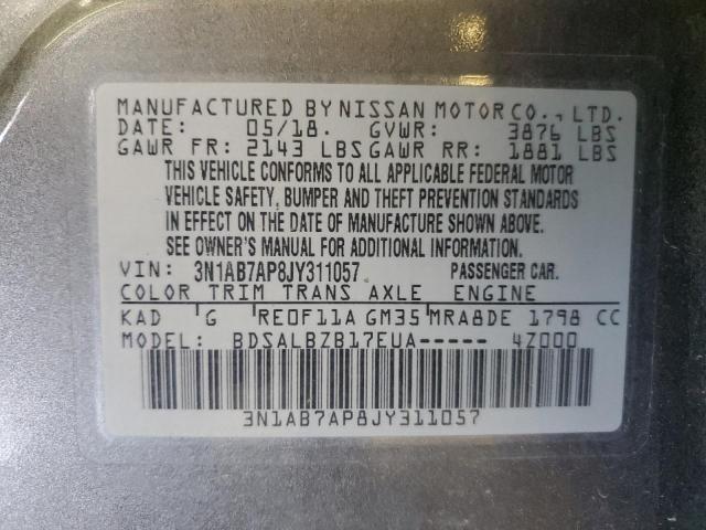 3N1AB7AP8JY311057 - 2018 NISSAN SENTRA S GRAY photo 13