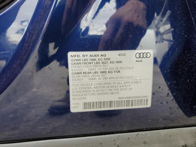 WA1VABGE8NB033561 - 2022 AUDI E-TRON CHRONOS BLUE photo 13