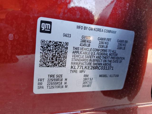 KL77LKE26RC031371 - 2024 CHEVROLET TRAX ACTIV RED photo 12