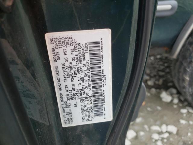5TBRT34101S185631 - 2001 TOYOTA TUNDRA ACCESS CAB მწვანე ფოტო 12