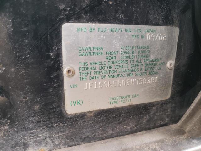 JF1SG65603H738381 - 2003 SUBARU FORESTER 2.5XS შავი ფოტო 12