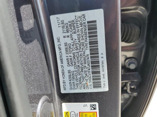 1HGCV1F47JA037476 - 2018 HONDA ACCORD EX GRAY photo 12