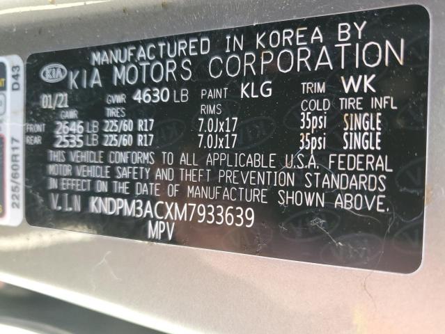 KNDPM3ACXM7933639 - 2021 KIA SPORTAGE LX SILVER photo 12