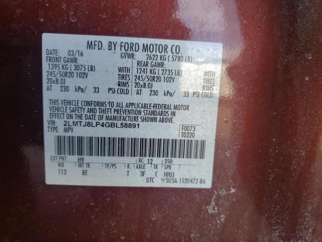 2LMTJ8LP4GBL58891 - 2016 LINCOLN MKX RESERVE BURGUNDY photo 12