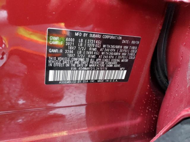 4S4WMAFD1L3419116 - 2020 SUBARU ASCENT PREMIUM RED photo 13