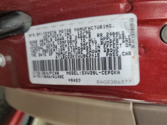 4T1BG22KXVU062418 - 1997 TOYOTA CAMRY CE RED photo 12