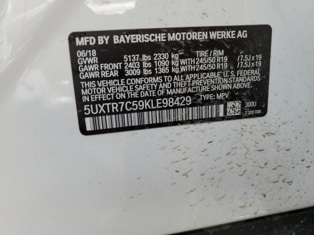 5UXTR7C59KLE98429 - 2019 BMW X3 SDRIVE30I WHITE photo 12