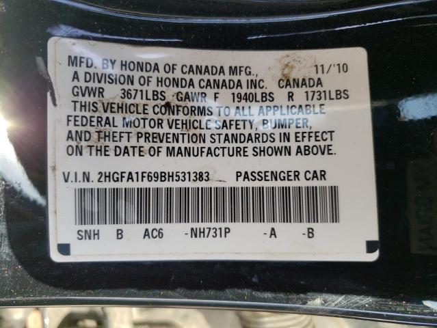 2HGFA1F69BH531383 - 2011 HONDA CIVIC LX-S Սև լուսանկար 12