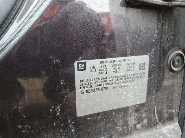 1G11C5SLXFF330758 - 2015 CHEVROLET MALIBU 1LT ნაცრისფერი ფოტო 12