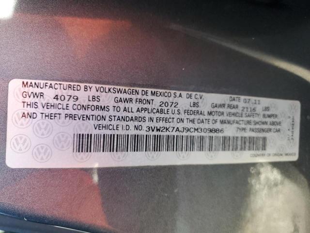 3VW2K7AJ9CM309886 - 2012 VOLKSWAGEN JETTA BASE 灰色 照片 13